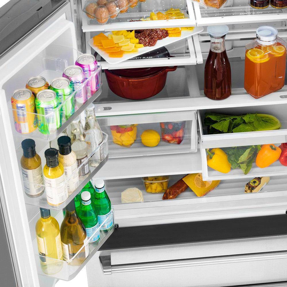 ZLINE 36 in. 21.6 cu. ft 4-Door French Door Refrigerator with Water and Ice Dispenser in Fingerprint Resistant Stainless Steel (RFM-W-36) - KB&A The Home Improvement Store