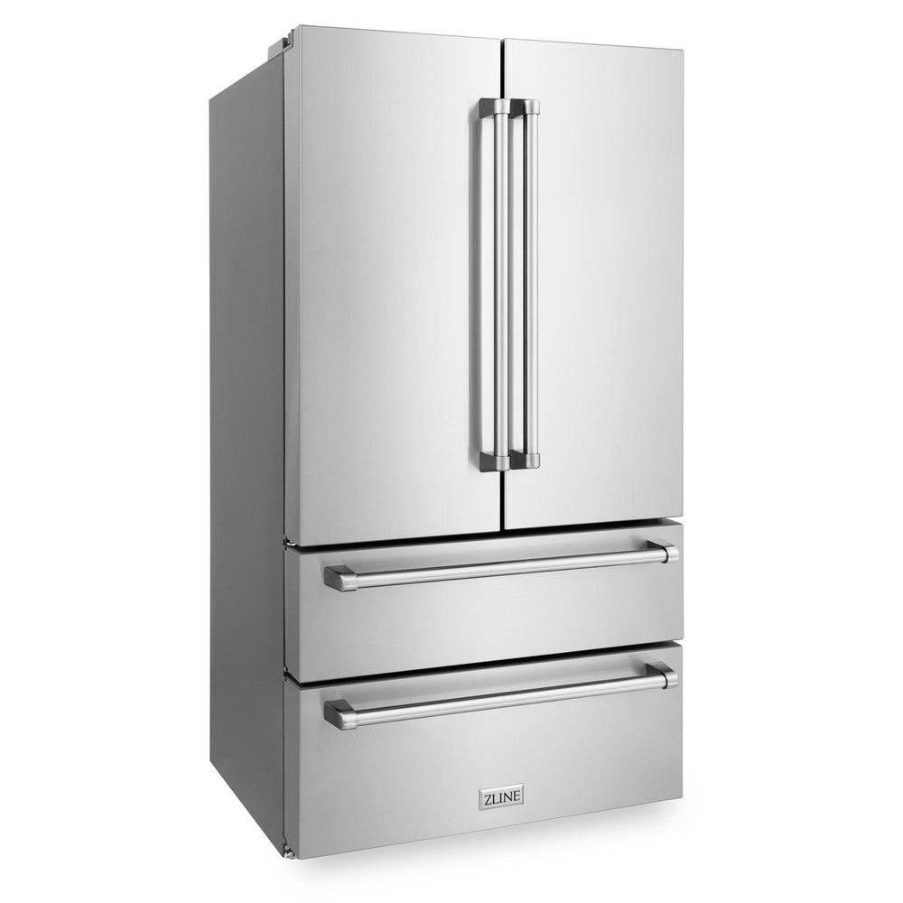 ZLINE 36 in. 22.5 cu. ft 4-Door French Door Refrigerator with Ice Maker in Fingerprint Resistant Stainless Steel (RFM-36) - KB&A The Home Improvement Store