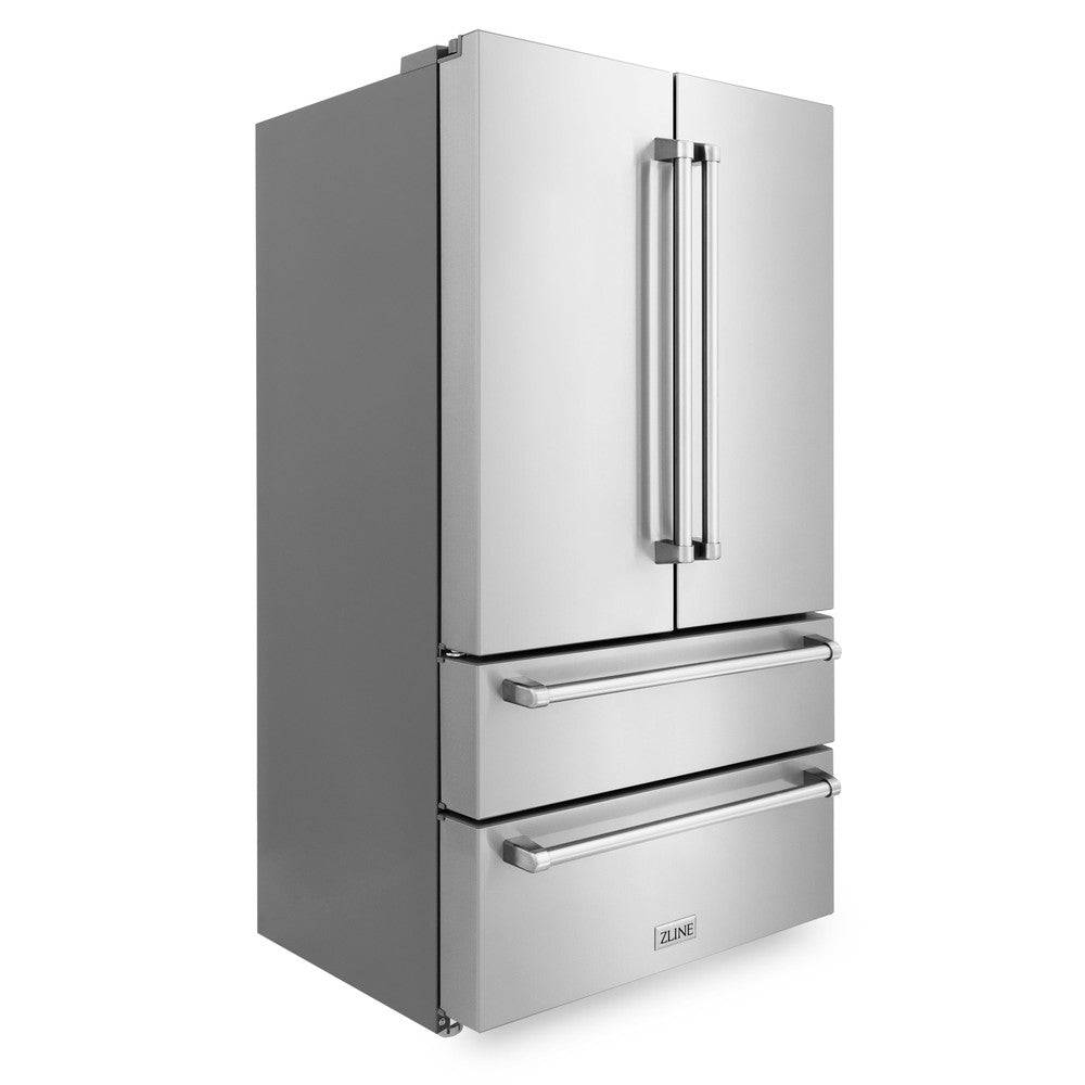 ZLINE 36 in. 22.5 cu. ft 4-Door French Door Refrigerator with Ice Maker in Fingerprint Resistant Stainless Steel (RFM-36) - KB&A The Home Improvement Store