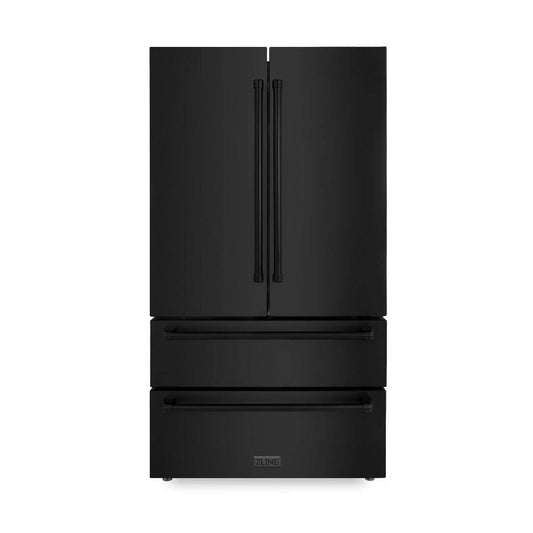 ZLINE 36 in. 22.5 cu. ft 4-Door French Door Refrigerator with Ice Maker in Fingerprint Resistant Black Stainless Steel (RFM-36-BS) - KB&A The Home Improvement Store
