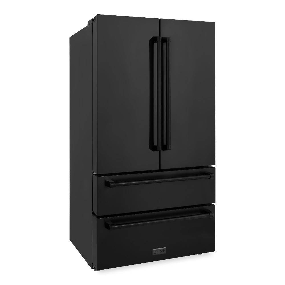 ZLINE 36 in. 22.5 cu. ft 4-Door French Door Refrigerator with Ice Maker in Fingerprint Resistant Black Stainless Steel (RFM-36-BS) - KB&A The Home Improvement Store