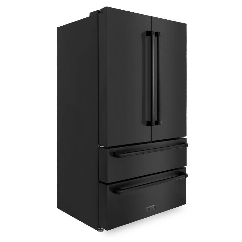 ZLINE 36 in. 22.5 cu. ft 4-Door French Door Refrigerator with Ice Maker in Fingerprint Resistant Black Stainless Steel (RFM-36-BS) - KB&A The Home Improvement Store