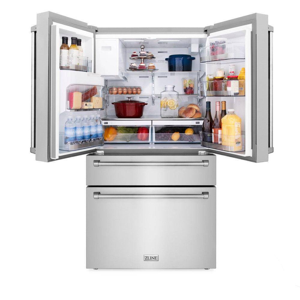 ZLINE 36 in. 21.6 cu. ft 4-Door French Door Refrigerator with Water and Ice Dispenser in Fingerprint Resistant Stainless Steel (RFM-W-36) - KB&A The Home Improvement Store