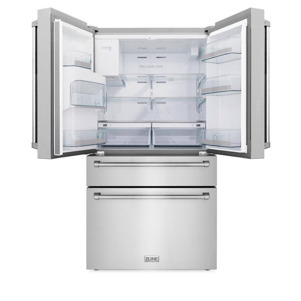 ZLINE 36 in. 21.6 cu. ft 4-Door French Door Refrigerator with Water and Ice Dispenser in Fingerprint Resistant Stainless Steel (RFM-W-36) - KB&A The Home Improvement Store