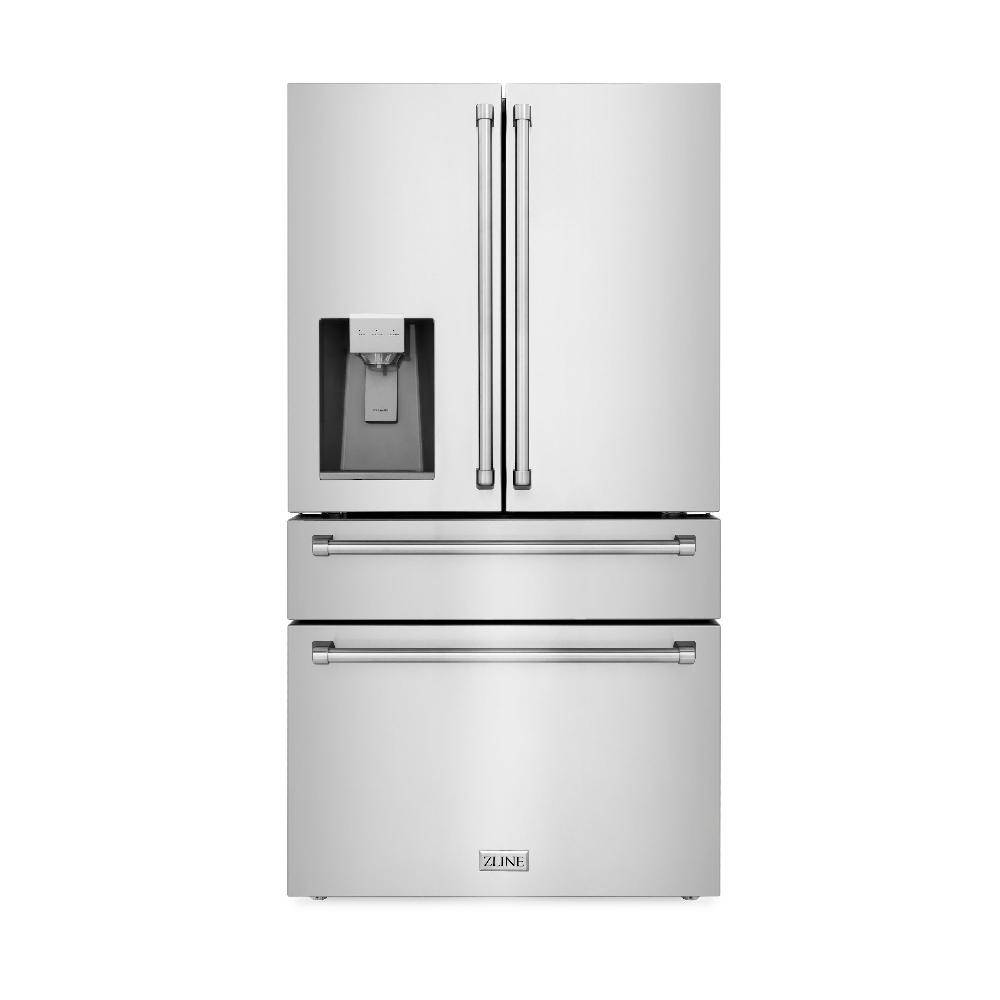 ZLINE 36 in. 21.6 cu. ft 4-Door French Door Refrigerator with Water and Ice Dispenser in Fingerprint Resistant Stainless Steel (RFM-W-36) - KB&A The Home Improvement Store