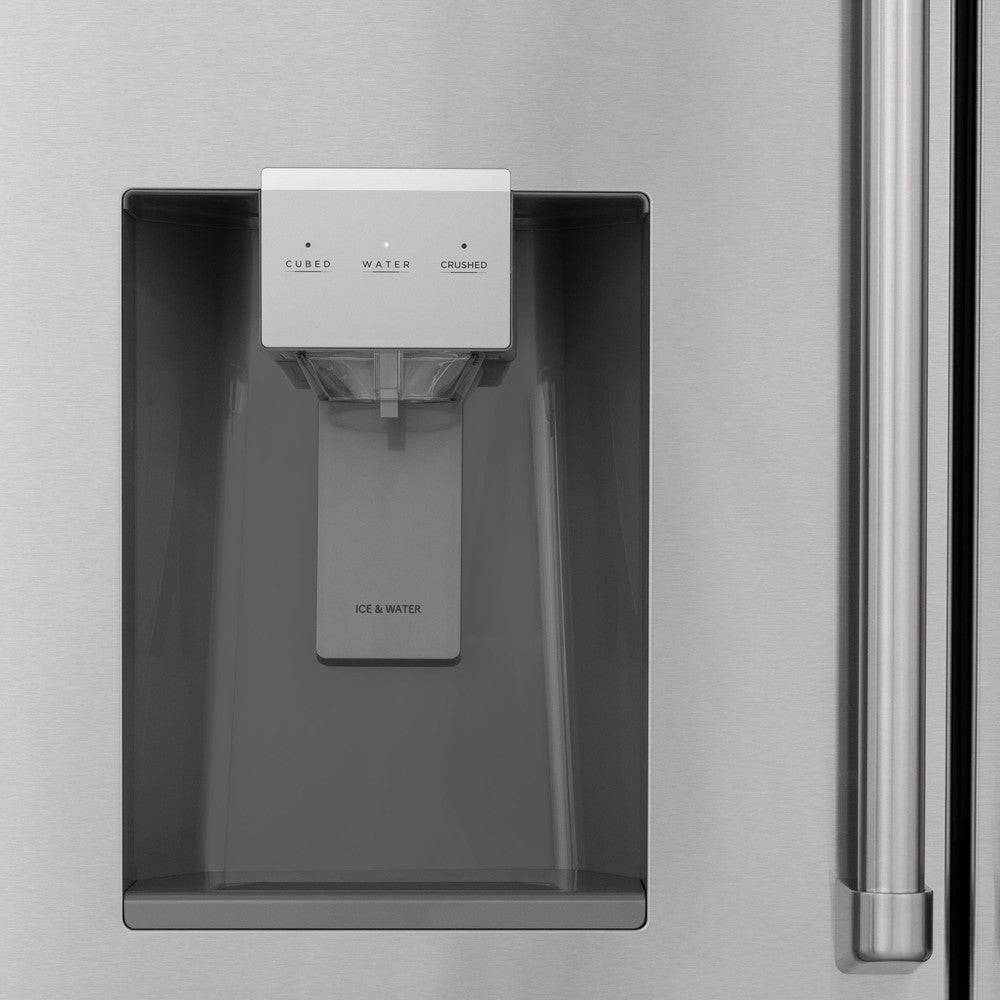 ZLINE 36 in. 21.6 cu. ft 4-Door French Door Refrigerator with Water and Ice Dispenser in Fingerprint Resistant Stainless Steel (RFM-W-36) - KB&A The Home Improvement Store