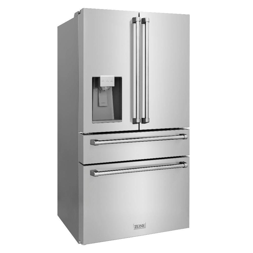 ZLINE 36 in. 21.6 cu. ft 4-Door French Door Refrigerator with Water and Ice Dispenser in Fingerprint Resistant Stainless Steel (RFM-W-36) - KB&A The Home Improvement Store