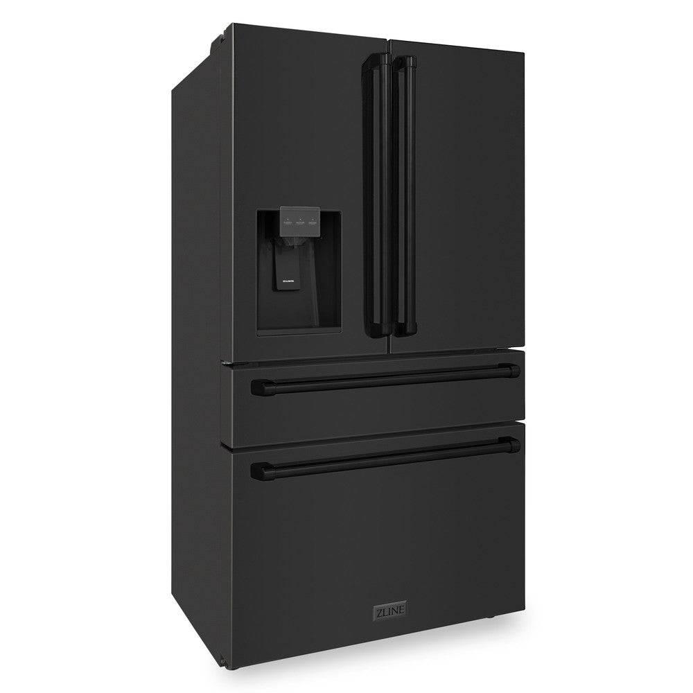 ZLINE 36 in. 21.6 cu. ft 4-Door French Door Refrigerator with Water and Ice Dispenser in Fingerprint Resistant Black Stainless Steel (RFM-W-36-BS) - KB&A The Home Improvement Store