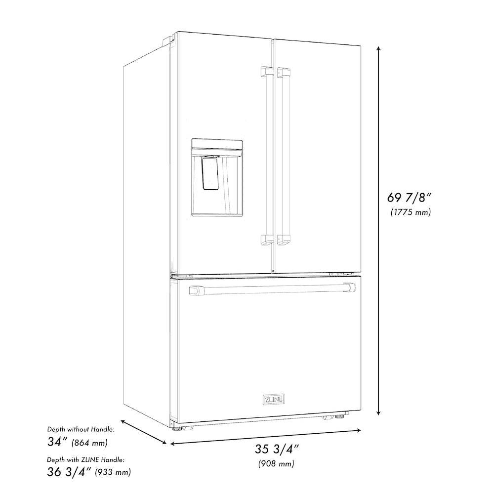 ZLINE 36 in. 28.9 cu. ft. Standard-Depth French Door External Water Dispenser Refrigerator with Dual Ice Maker in Fingerprint-Resistant Stainless Steel (RSM-W-36) - KB&A The Home Improvement Store