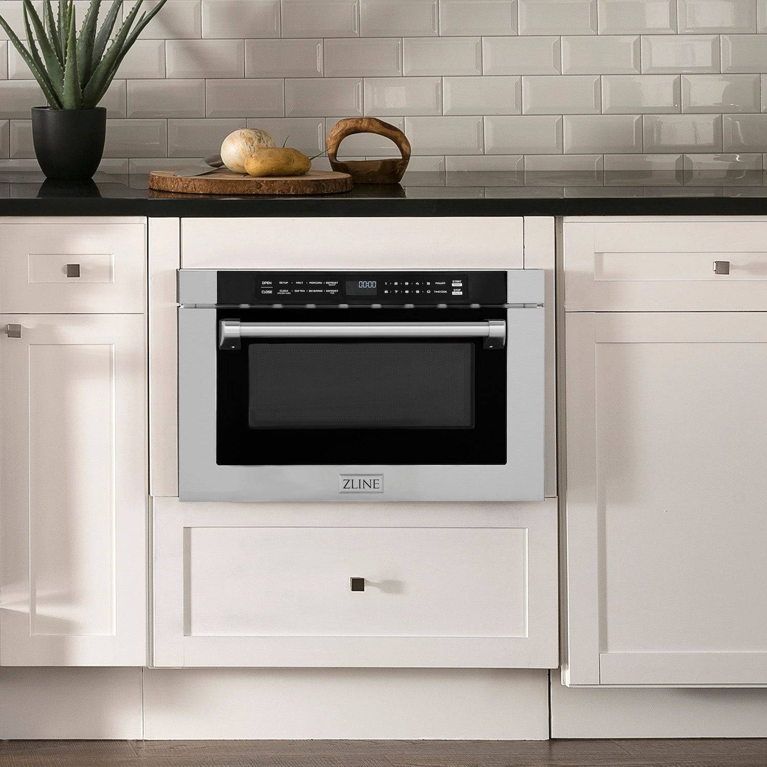 ZLINE 24 in. 1.2 cu. ft. Built-in Microwave Drawer with a Traditional Handle in Stainless Steel (MWD-1-H) - KB&A The Home Improvement Store