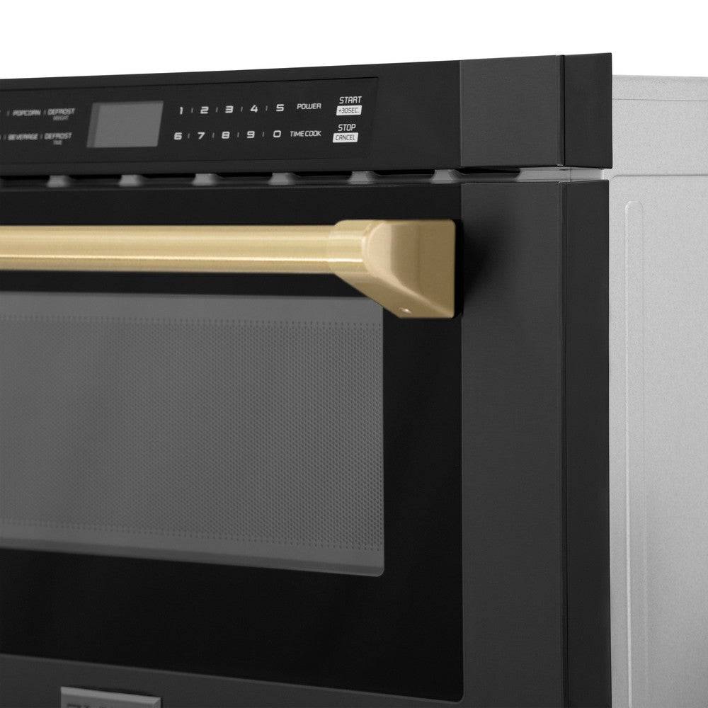 ZLINE Autograph Edition 24" 1.2 cu. ft. Built-in Microwave Drawer in Black Stainless Steel and Champagne Bronze Accents (MWDZ-1-BS-H-CB) - KB&A The Home Improvement Store