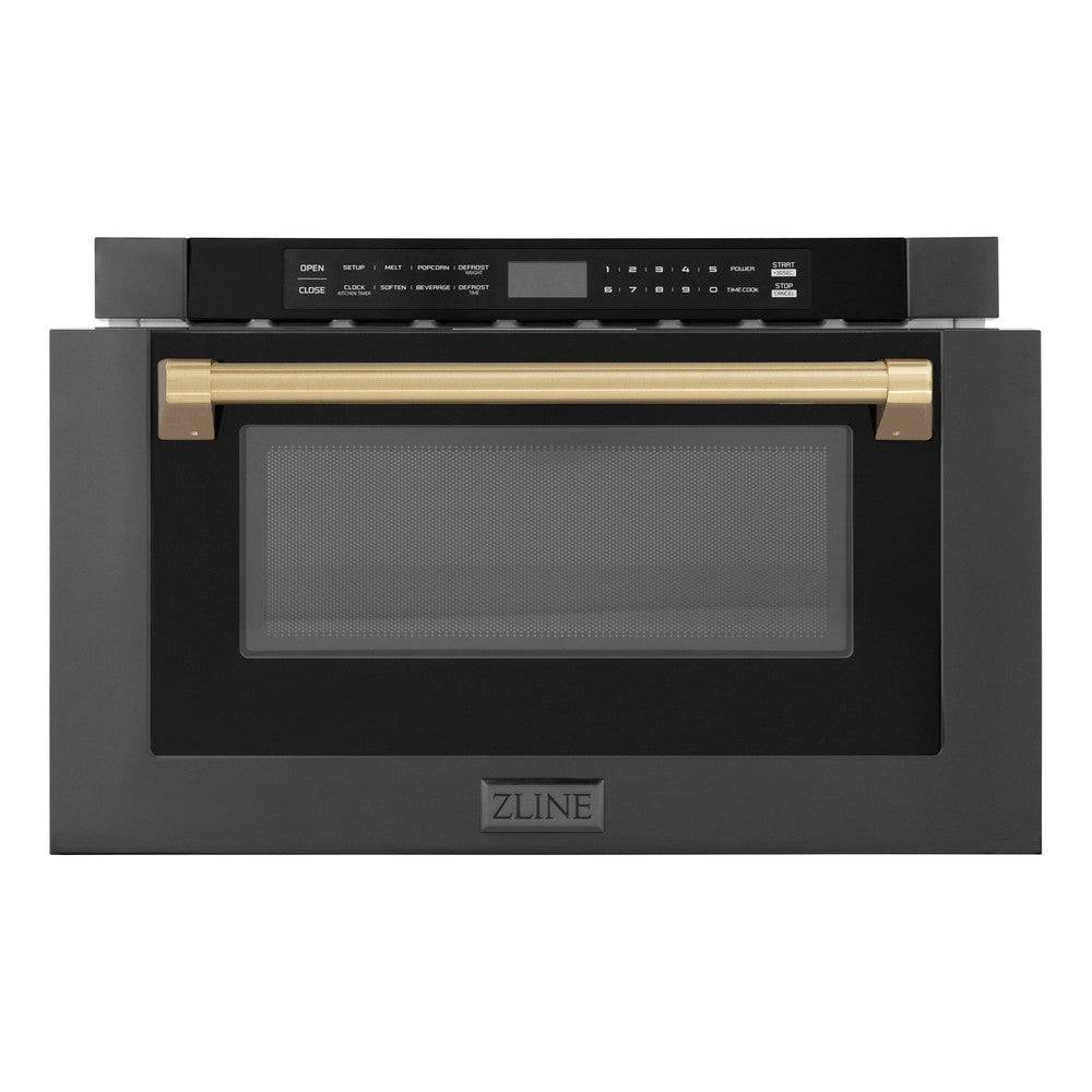 ZLINE Autograph Edition 24" 1.2 cu. ft. Built-in Microwave Drawer in Black Stainless Steel and Champagne Bronze Accents (MWDZ-1-BS-H-CB) - KB&A The Home Improvement Store
