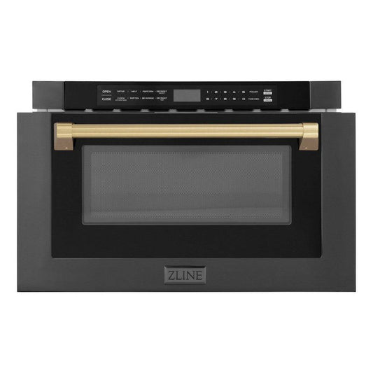 ZLINE Autograph Edition 24" 1.2 cu. ft. Built-in Microwave Drawer in Black Stainless Steel and Champagne Bronze Accents (MWDZ-1-BS-H-CB) - KB&A The Home Improvement Store