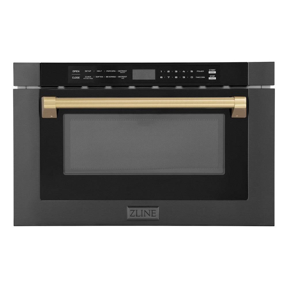 ZLINE Autograph Edition 24" 1.2 cu. ft. Built-in Microwave Drawer in Black Stainless Steel and Champagne Bronze Accents (MWDZ-1-BS-H-CB) - KB&A The Home Improvement Store