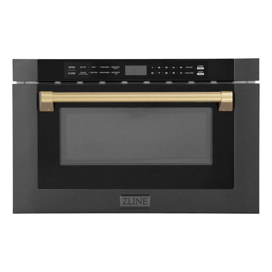 ZLINE Autograph Edition 24" 1.2 cu. ft. Built-in Microwave Drawer in Black Stainless Steel and Champagne Bronze Accents (MWDZ-1-BS-H-CB) - KB&A The Home Improvement Store