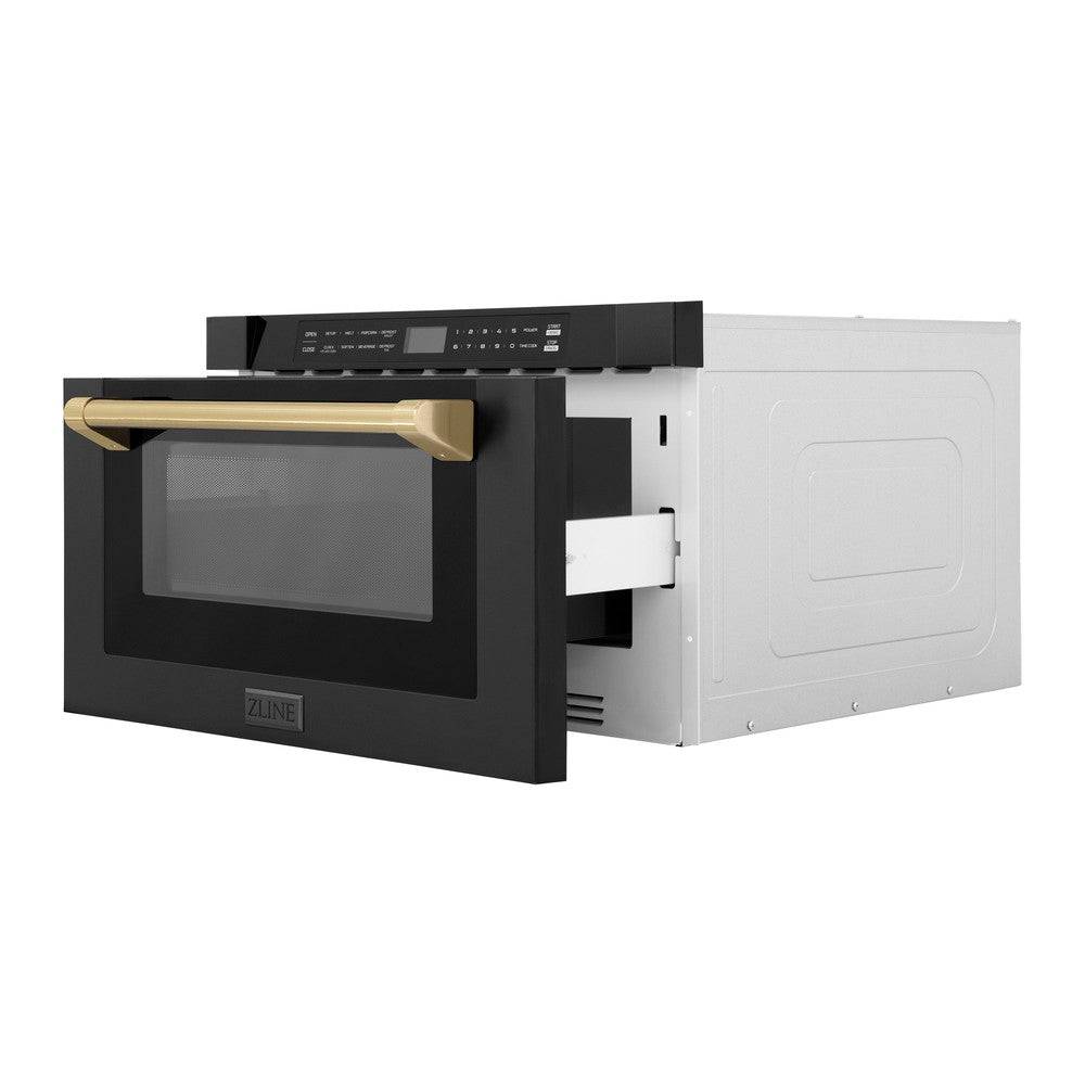 ZLINE Autograph Edition 24" 1.2 cu. ft. Built-in Microwave Drawer in Black Stainless Steel and Champagne Bronze Accents (MWDZ-1-BS-H-CB) - KB&A The Home Improvement Store