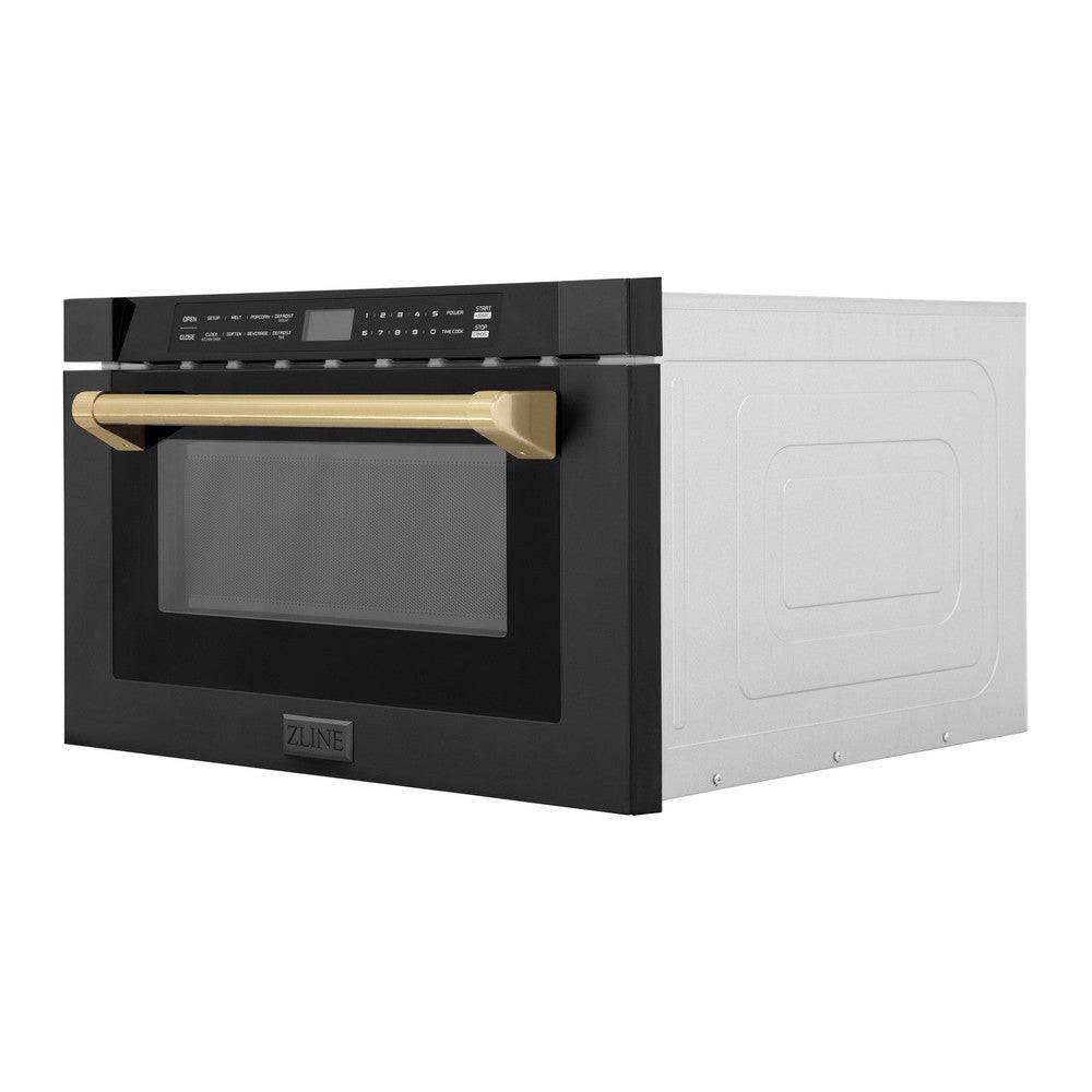 ZLINE Autograph Edition 24" 1.2 cu. ft. Built-in Microwave Drawer in Black Stainless Steel and Champagne Bronze Accents (MWDZ-1-BS-H-CB) - KB&A The Home Improvement Store