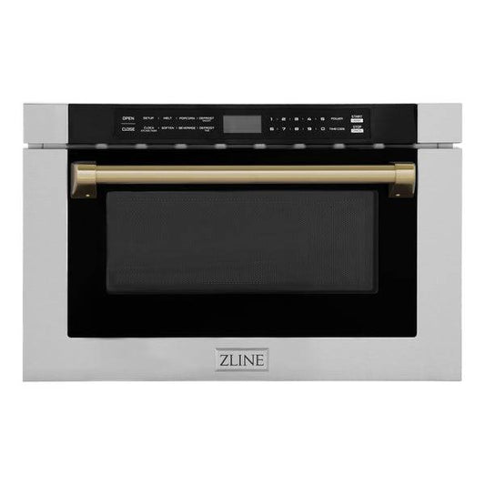 ZLINE Autograph Edition 24" 1.2 cu. ft. Built-in Microwave Drawer with a Traditional Handle in Stainless Steel and Champagne Bronze Accents (MWDZ-1-H-CB) - KB&A The Home Improvement Store