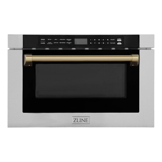 ZLINE Autograph Edition 24" 1.2 cu. ft. Built-in Microwave Drawer with a Traditional Handle in Stainless Steel and Champagne Bronze Accents (MWDZ-1-H-CB) - KB&A The Home Improvement Store