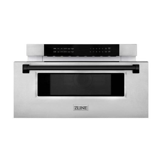 ZLINE Autograph Edition 30 in. 1.2 cu. ft. Built-In Microwave Drawer in Stainless Steel with Matte Black Accents (MWDZ-30-MB) - KB&A The Home Improvement Store