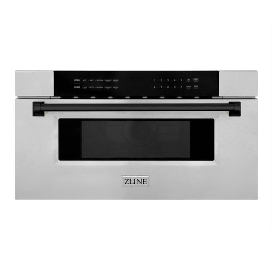 ZLINE Autograph Edition 30 in. 1.2 cu. ft. Built-In Microwave Drawer in Stainless Steel with Matte Black Accents (MWDZ-30-MB) - KB&A The Home Improvement Store