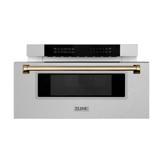 ZLINE Autograph Edition 30 in. 1.2 cu. ft. Built-In Microwave Drawer in Fingerprint Resistant Stainless Steel with Champagne Bronze Accents (MWDZ-30-SS-CB) - KB&A The Home Improvement Store