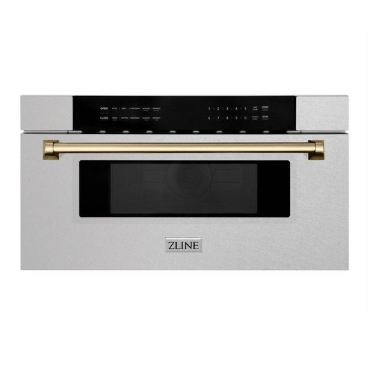 ZLINE Autograph Edition 30 in. 1.2 cu. ft. Built-In Microwave Drawer in Fingerprint Resistant Stainless Steel with Champagne Bronze Accents (MWDZ-30-SS-CB) - KB&A The Home Improvement Store