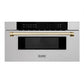 ZLINE Autograph Edition 30 in. 1.2 cu. ft. Built-In Microwave Drawer in Fingerprint Resistant Stainless Steel with Polished Gold Accents (MWDZ-30-SS-G) - KB&A The Home Improvement Store