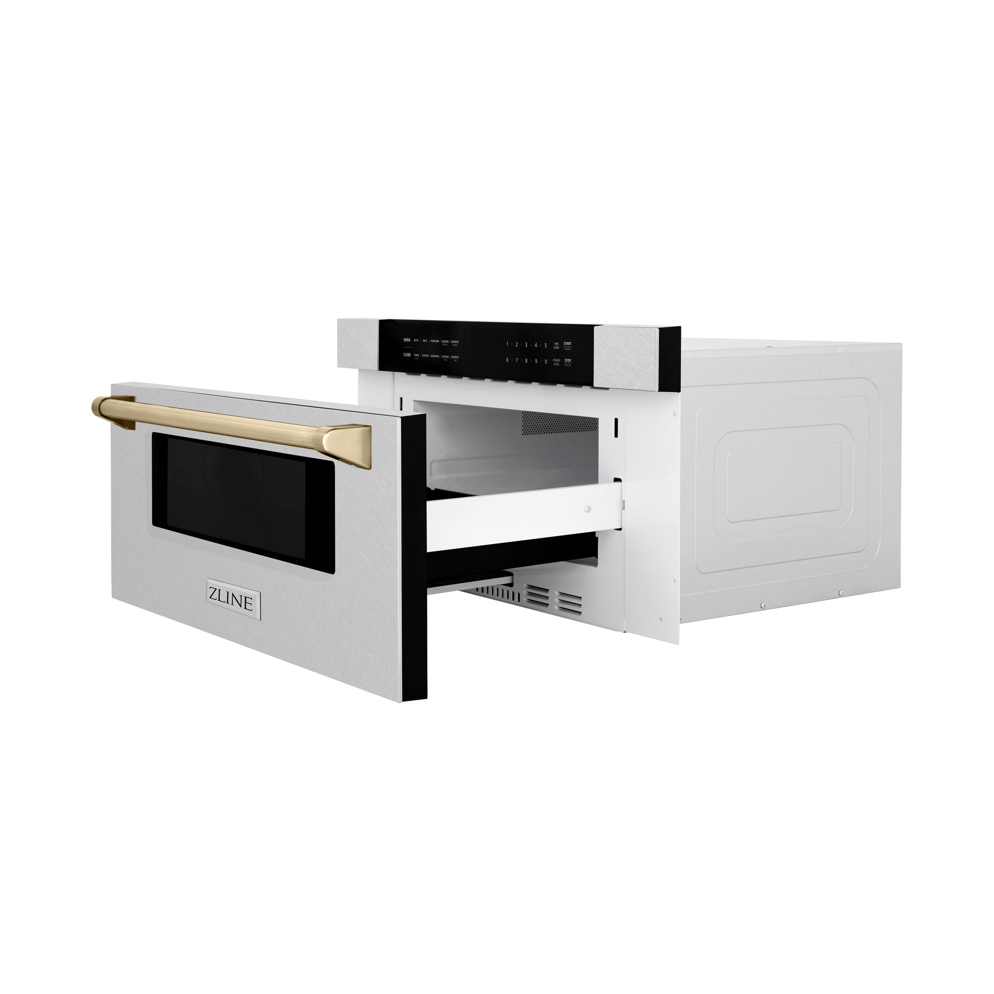 ZLINE Autograph Edition 30 in. 1.2 cu. ft. Built-In Microwave Drawer in Fingerprint Resistant Stainless Steel with Polished Gold Accents (MWDZ-30-SS-G) - KB&A The Home Improvement Store