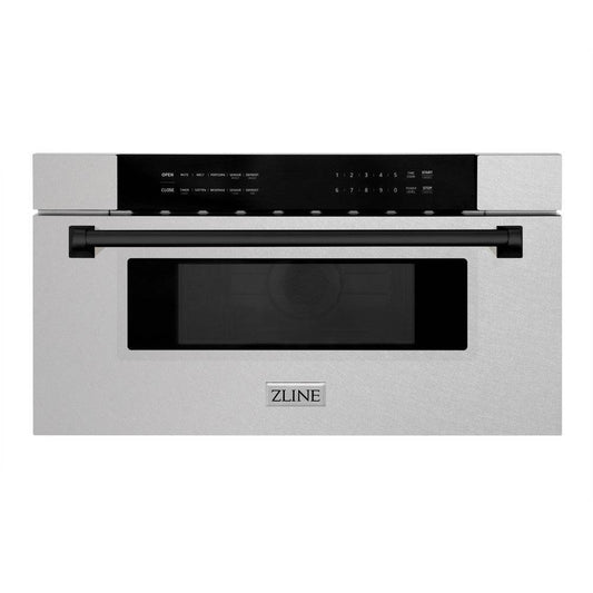 ZLINE Autograph Edition 30 in. 1.2 cu. ft. Built-In Microwave Drawer in Fingerprint Resistant Stainless Steel with Matte Black Accents (MWDZ-30-SS-MB) - KB&A The Home Improvement Store