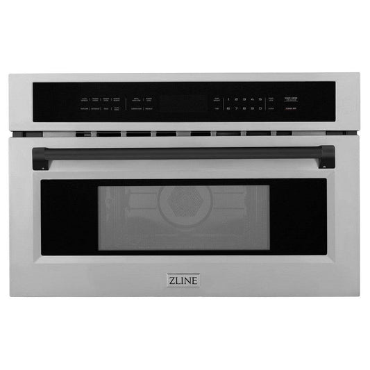 ZLINE Autograph Edition 30 in. 1.6 cu ft. Built-in Convection Microwave Oven in Fingerprint Resistant Stainless Steel with Matte Black Accents (MWOZ-30-SS-MB) - KB&A The Home Improvement Store