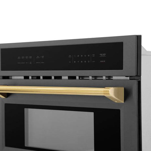 ZLINE Autograph Edition 30” 1.6 cu ft. Built-in Convection Microwave Oven in Black Stainless Steel and Polished Gold Accents (MWOZ-30-BS-G) - KB&A The Home Improvement Store