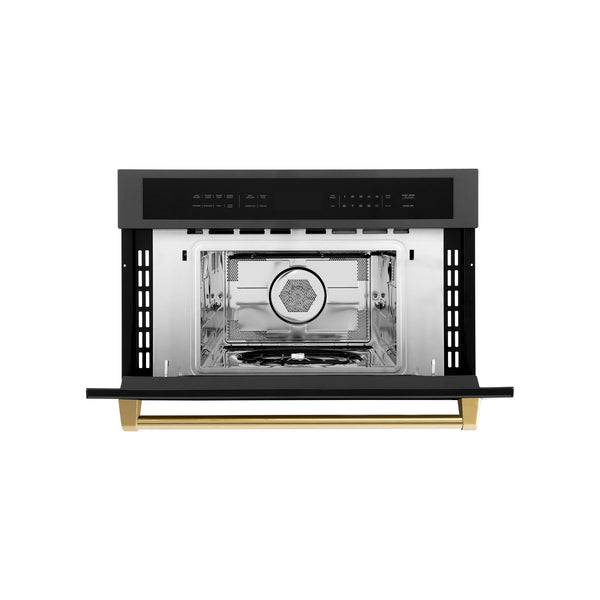 ZLINE Autograph Edition 30” 1.6 cu ft. Built-in Convection Microwave Oven in Black Stainless Steel and Polished Gold Accents (MWOZ-30-BS-G) - KB&A The Home Improvement Store