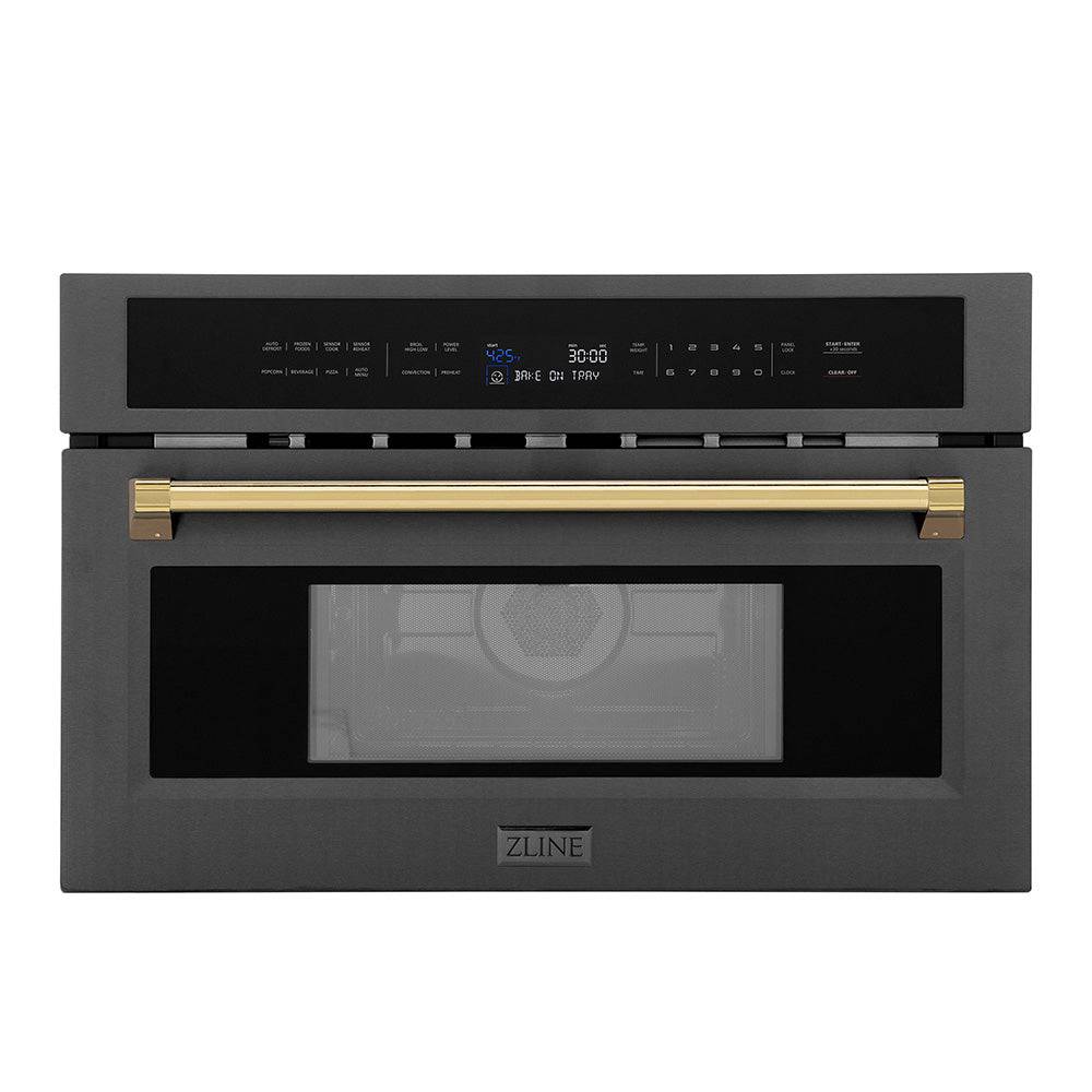 ZLINE Autograph Edition 30” 1.6 cu ft. Built-in Convection Microwave Oven in Black Stainless Steel and Polished Gold Accents (MWOZ-30-BS-G) - KB&A The Home Improvement Store