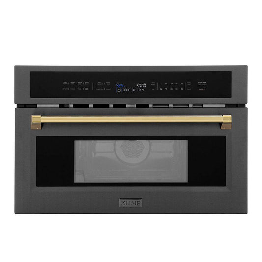 ZLINE Autograph Edition 30” 1.6 cu ft. Built-in Convection Microwave Oven in Black Stainless Steel and Polished Gold Accents (MWOZ-30-BS-G) - KB&A The Home Improvement Store