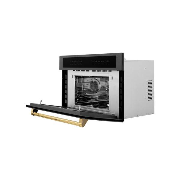 ZLINE Autograph Edition 30” 1.6 cu ft. Built-in Convection Microwave Oven in Black Stainless Steel and Polished Gold Accents (MWOZ-30-BS-G) - KB&A The Home Improvement Store