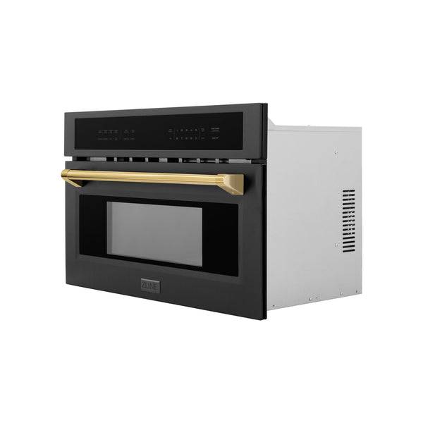 ZLINE Autograph Edition 30” 1.6 cu ft. Built-in Convection Microwave Oven in Black Stainless Steel and Polished Gold Accents (MWOZ-30-BS-G) - KB&A The Home Improvement Store