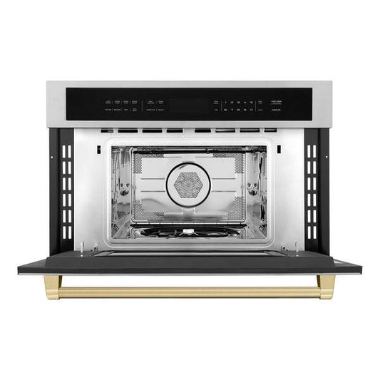ZLINE Autograph Edition 30” 1.6 cu ft. Built-in Convection Microwave Oven in Stainless Steel and Champagne Bronze Accents (MWOZ-30-CB) - KB&A The Home Improvement Store