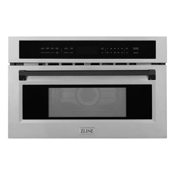 ZLINE Autograph Edition 30” 1.6 cu ft. Built-in Convection Microwave Oven in Stainless Steel and Matte Black Accents (MWOZ-30-MB) - KB&A The Home Improvement Store