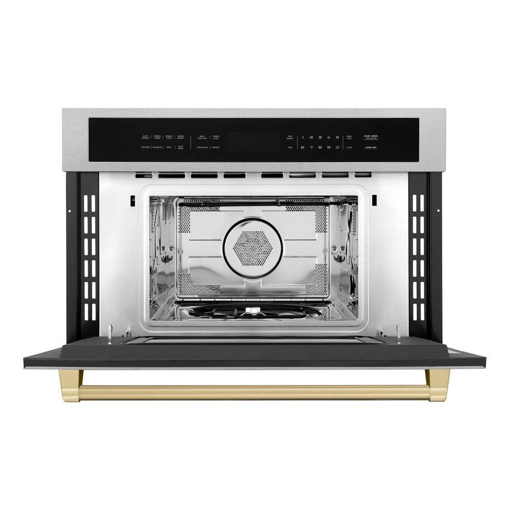 ZLINE 30" Autograph Microwave Oven in DuraSnow Stainless with Champagne Bronze Accents (MWOZ-30-SS-CB) - KB&A The Home Improvement Store