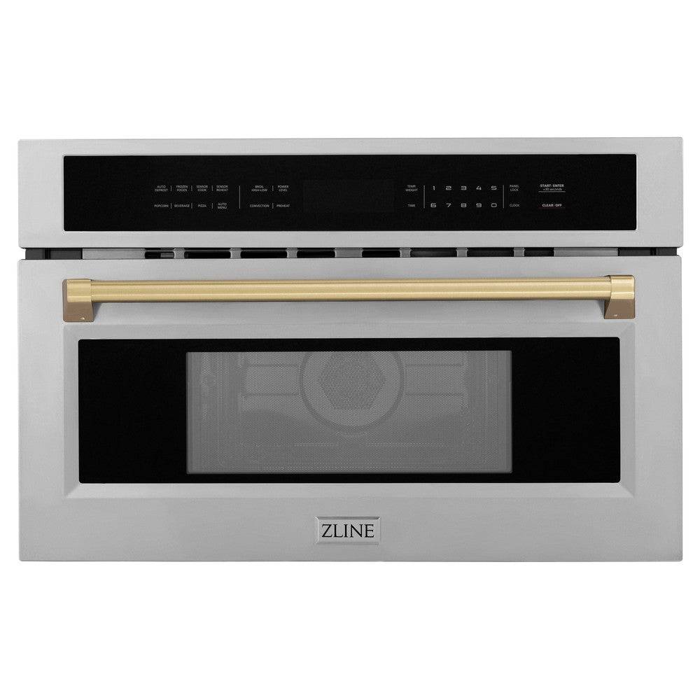 ZLINE 30" Autograph Microwave Oven in DuraSnow Stainless with Champagne Bronze Accents (MWOZ-30-SS-CB) - KB&A The Home Improvement Store
