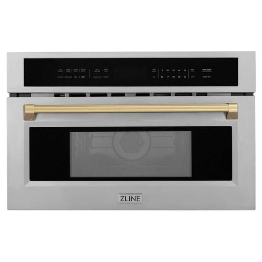 ZLINE 30" Autograph Microwave Oven in DuraSnow Stainless with Champagne Bronze Accents (MWOZ-30-SS-CB) - KB&A The Home Improvement Store