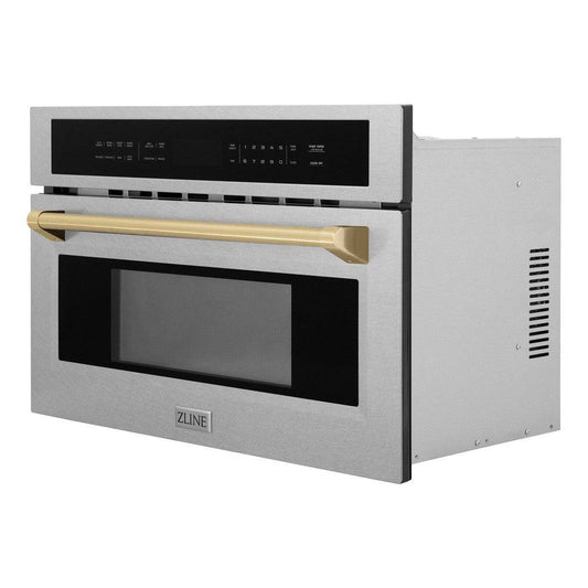 ZLINE 30" Autograph Microwave Oven in DuraSnow Stainless with Champagne Bronze Accents (MWOZ-30-SS-CB) - KB&A The Home Improvement Store