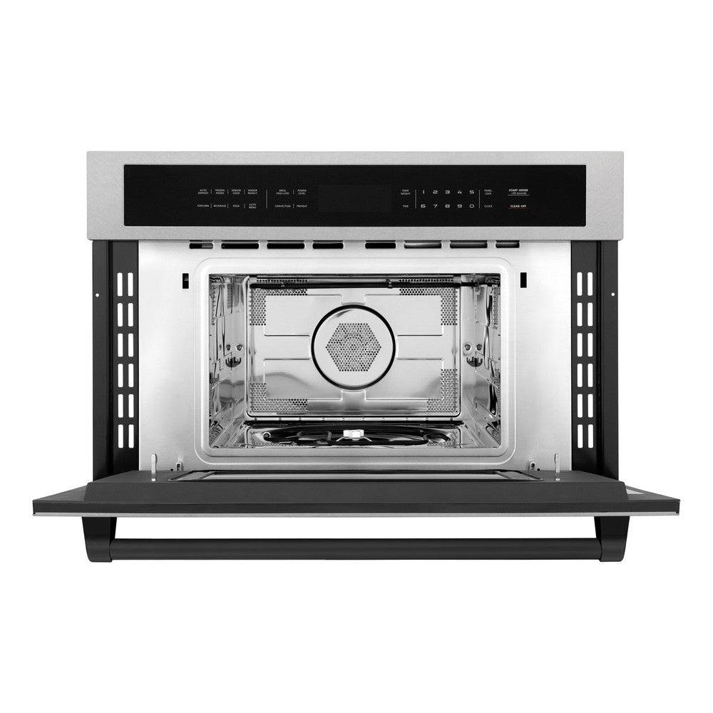 ZLINE Autograph Edition 30 in. 1.6 cu ft. Built-in Convection Microwave Oven in Fingerprint Resistant Stainless Steel with Matte Black Accents (MWOZ-30-SS-MB) - KB&A The Home Improvement Store