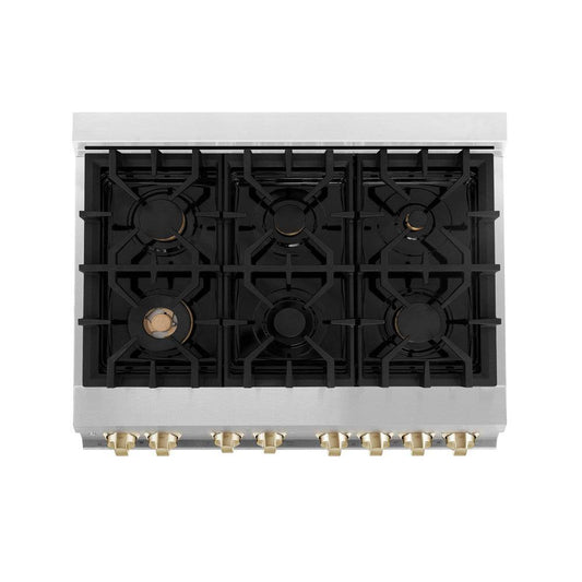 ZLINE 36" Autograph Edition Kitchen Package with Stainless Steel Dual Fuel Range and Range Hood with Polished Gold Accents (2AKP-RARH36-G) - KB&A The Home Improvement Store