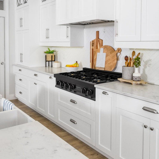ZLINE 36 in. Porcelain Gas Rangetop in Black Stainless Steel with 6 Gas Brass Burners (RTB-BR-36) - KB&A The Home Improvement Store