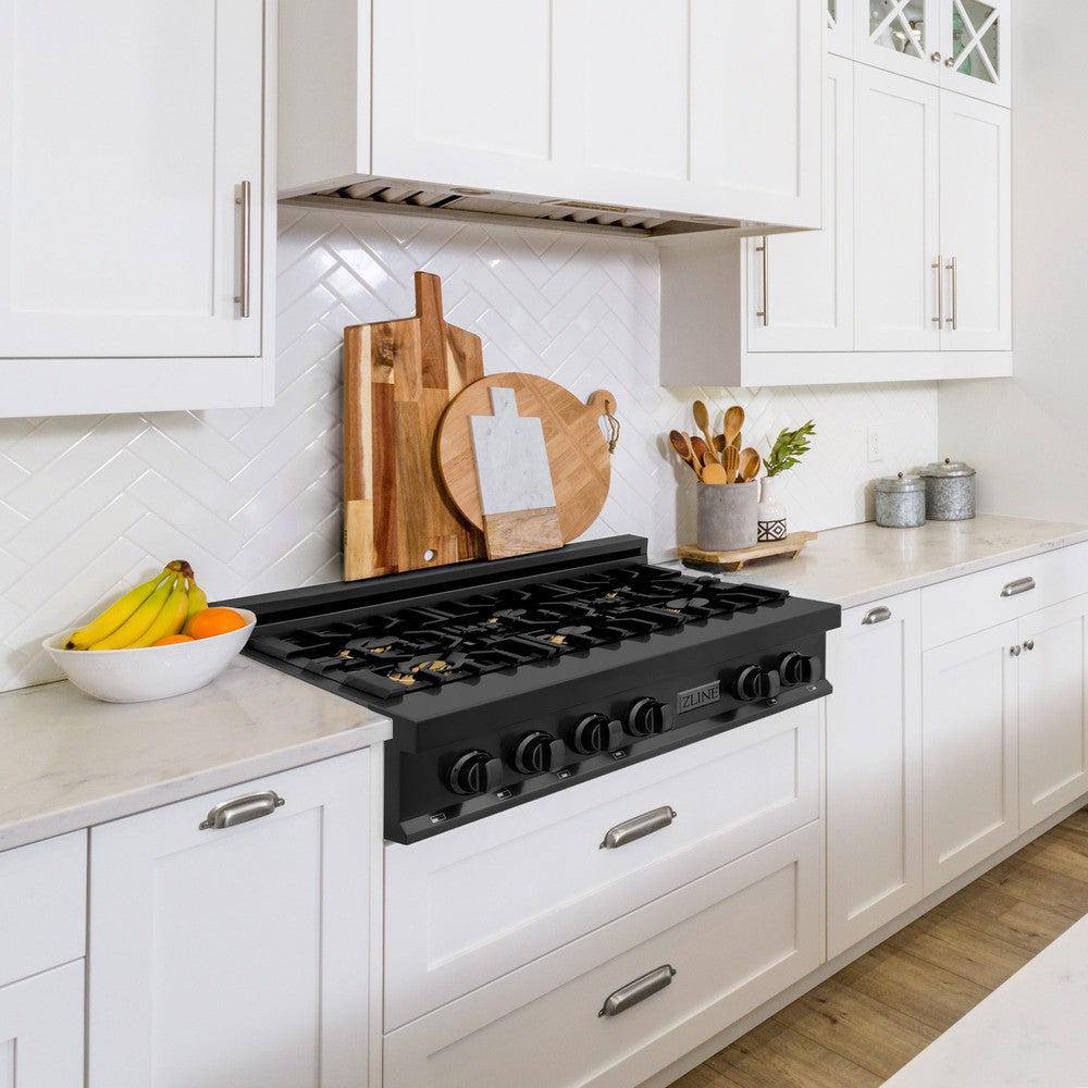ZLINE 36 in. Porcelain Gas Rangetop in Black Stainless Steel with 6 Gas Brass Burners (RTB-BR-36) - KB&A The Home Improvement Store