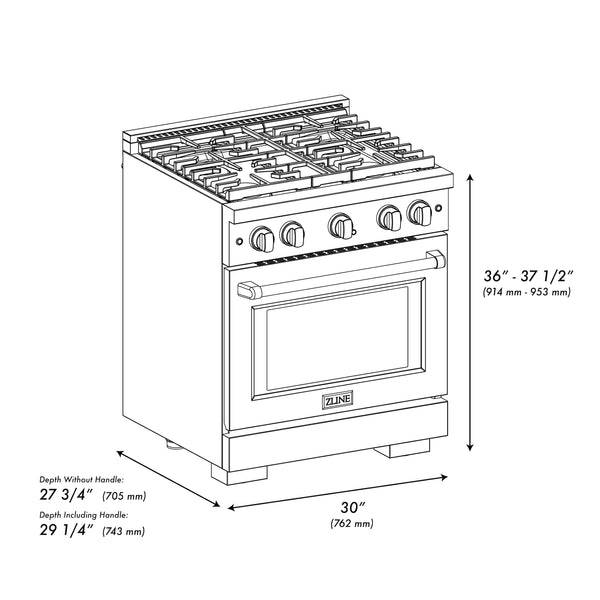 ZLINE 30 in. 4.2 cu. ft. Paramount Dual Fuel Range with Gas Cooktop and Electric Convection Oven in Black Stainless Steel with 4 Brass Burners (SDRB-BR-30) - KB&A The Home Improvement Store