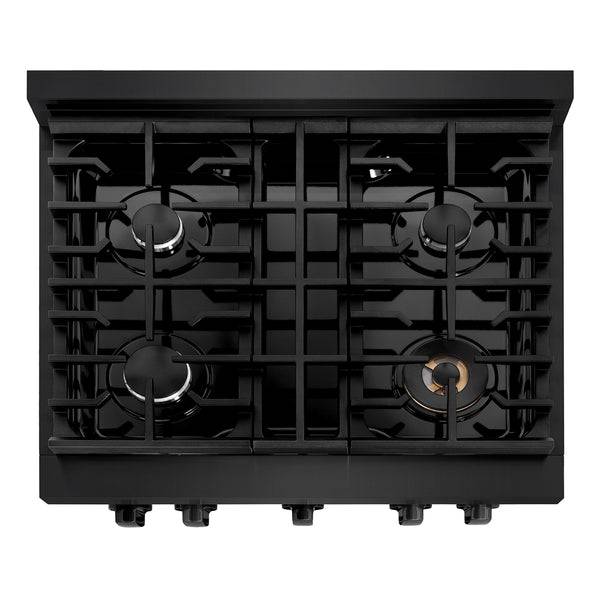 ZLINE 30 in. 4.2 cu. ft. Paramount Dual Fuel Range with 4 Burner Gas Cooktop and Electric Convection Oven in Black Stainless Steel (SDRB-30) - KB&A The Home Improvement Store