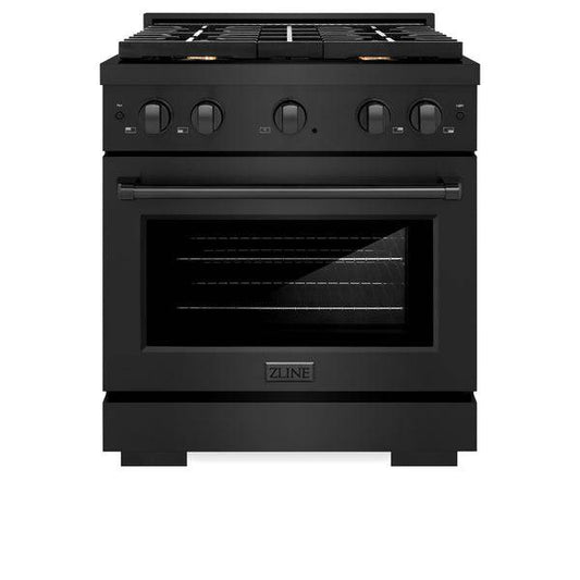 ZLINE 30 in. 4.2 cu. ft. Paramount Dual Fuel Range with Gas Cooktop and Electric Convection Oven in Black Stainless Steel with 4 Brass Burners (SDRB-BR-30) - KB&A The Home Improvement Store